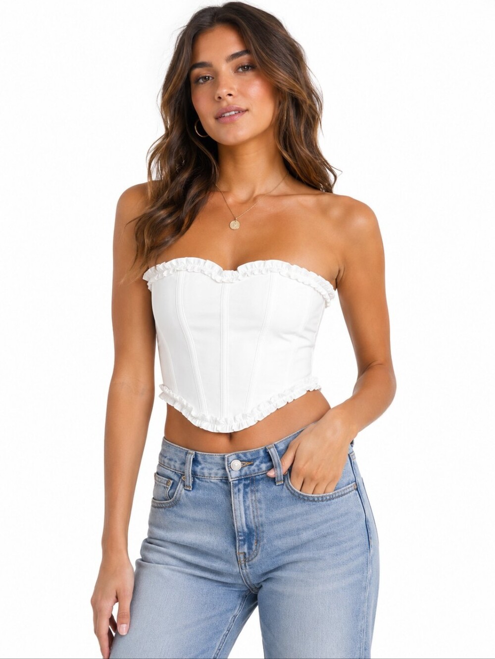 BABYBOO White Corset Bandeau Crop Top Lace Up Back XL